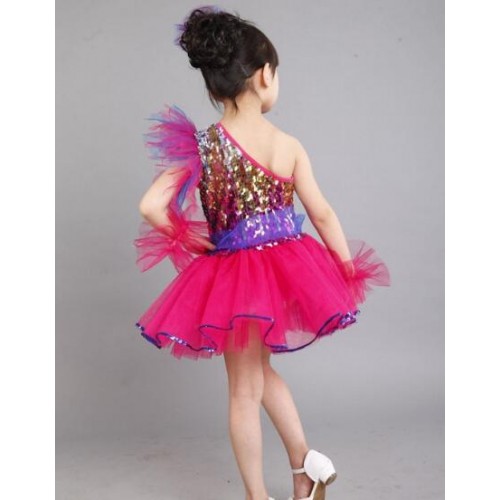 Fuchsia hot pink royal blue sequins girls kids performance jazz singers tutu ballet dresses dancewear